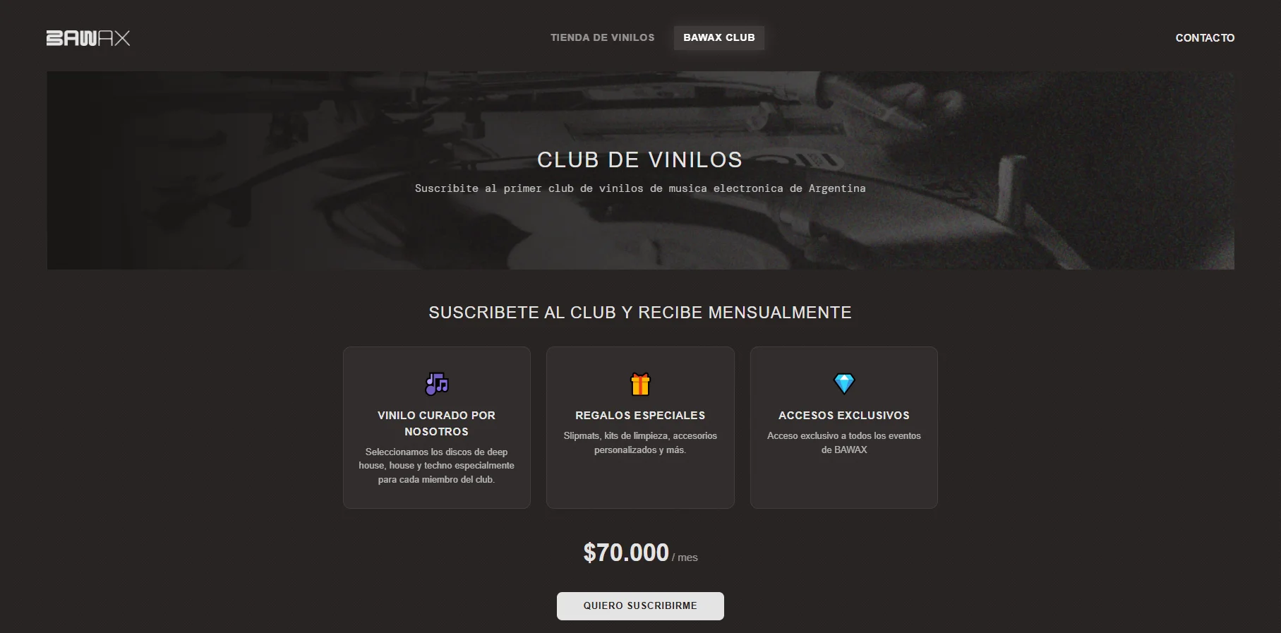 Inicio de BAWAX Club, comunidad de vinilos integrada al ecommerce de BAWAX