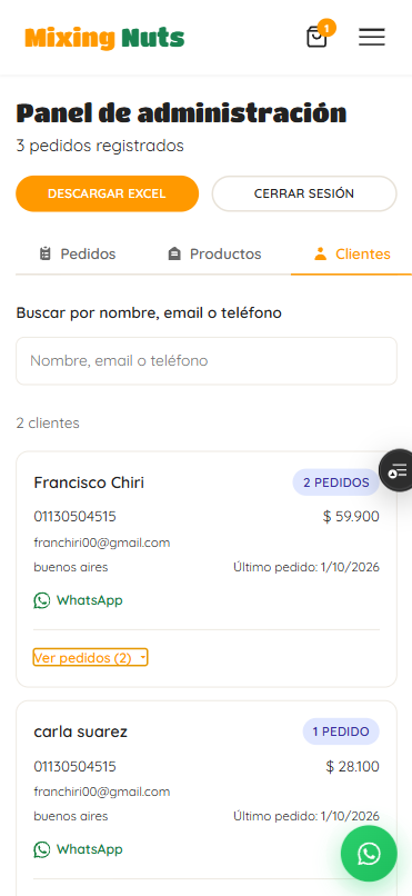 Clientes y pedidos visibles desde el celular en eStock