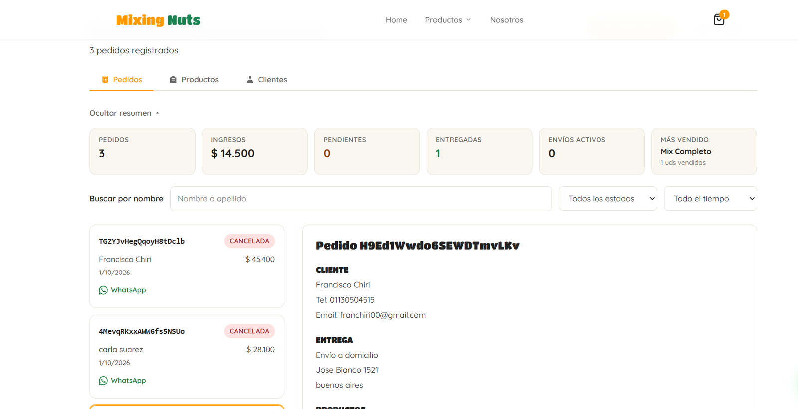 Gestión de pedidos de Mixing Nuts con el stock reservado y disponible en eStock